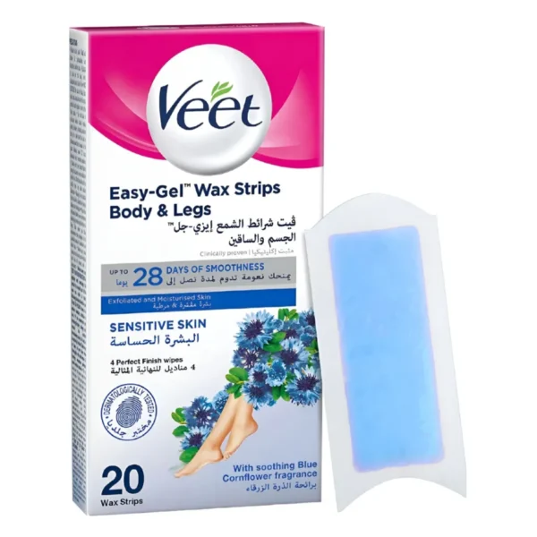 شرائح شمع فيت إيزي-جل لإزالة الشعر للبشرة الحساسة/ Veet Easy-Gel Wax Strips for Body & Legs