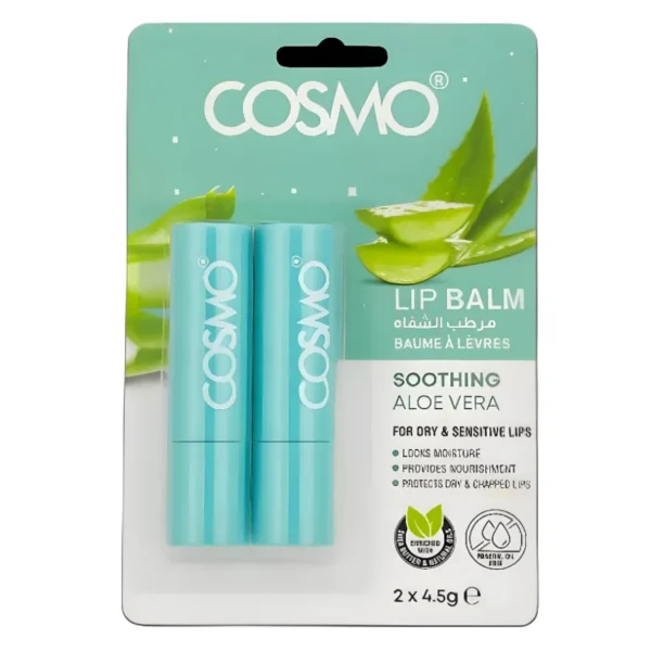 مرطب الشفاه كوزمو بالصبار المهدئ 2 * 4.5 جرام / COSMO Soothing Aloe Vera Lip Balm